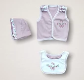 Bahar Çiçekleri Nakışlı  10lu Zıbın Takımı Hastane Çıkışı Gül Kurusu - 4