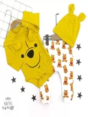 3-6-9-12 Ay Kulaklı Şapka Ayıcık Desenli Zıbınlı 3lü Kız Erkek Bebek Takımı Sarı - 1