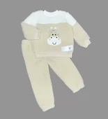 1-2-3 Yaş Ponponlu Zürafa Desenli Kuzu Kumaş Uzun Kollu 2li Kız Erkek Çocuk Takımı Bej - 1