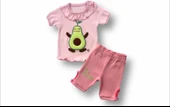 3-6 6-9 9-12 12-18 Ay Avokado Nakışlı Kısa Kollu Sweatli Şortlu 2li Kız-erkek Bebek Takımı Pembe - 1