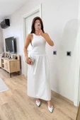 Kolsuz Uzun Elbise - Beyaz - 4