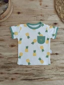 3-6 6-9 9-12 Ay Ananas Baskılı Şort Tişört 2 Li Kız Erkek Bebek Takımı Yeşil - 3