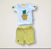 6-9 9-12 12-18 Ay Ananas Nakışlı Kısa Kollu Sweatli Şortlu 2li Kız-erkek Bebek Takımı Sarı - 1