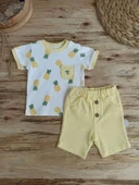 3-6 6-9 9-12 Ay Ananas Baskılı Şort Tişört 2 Li Kız Erkek Bebek Takımı Sarı - 2