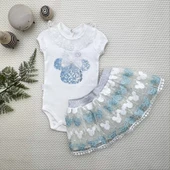 1-2-3 Yaş Payetli Mickey Nakışlı Kısa Kollu Brode Etekli 2li Kız Bebek Takımı Turkuaz thumbnail 1