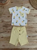 3-6 6-9 9-12 Ay Ananas Baskılı Şort Tişört 2 Li Kız Erkek Bebek Takımı Sarı - 1