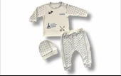 3-6 6-9 9-12 Ay My Camping Nakışlı Şapkalı Uzun Kollu Sweatli 3lü Erkek Bebek Takımı Ekru thumbnail 1