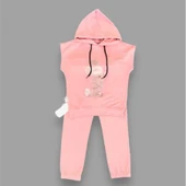 3-4-5 Yaş Kapşonlu Payetli Mickey Desenli Kısa Kol 2li Kız Erkek Çocuk Takımı Gül Kurusu - 2