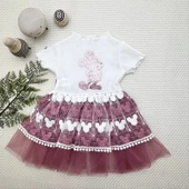 1-2-3 Yaş Payetli Mickey Baskılı Brode Etekli Kız Bebek Elbisesi Rose - 1