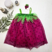 2-3-4 Yaş Askılı Çilek Kostüm Kız Çocuk Elbise Fuşya - 1