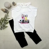 3-4-5 Yaş Forever Cici Kızlar Baskılı Kapşonlu 2li Kız Çocuk Takımı Lacivert - 1