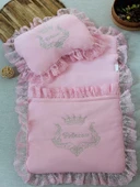 Yenidoğan Sahra Taç Nakışlı Trilüks 2li Alt Açma Seti Pembe - 1