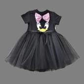 1-2-3 Yaş Payet Fiyonk Tokalı Ördek Nakışlı Astarlı Kız Bebek Tütü Elbisesi Siyah - 1