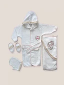 0-6 Ay Kaplan Nakışlı Bornozlu 5li Kız Bebek Havlu Silgi Takımı Pembe - 1