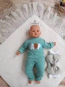 Yenidoğan Kuzulu Taç Nakış Güpürlü Fiyonklu Duvaklı Prizma Taş Unisex Kundak Bebek Battaniyesi Ekru - 3