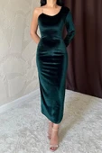 Zümrüt Tek Omuzlu Taş Askılı Elbise - 3