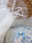 Yenidoğan Nil Taç Nakışlı Kundaklı Trilüks 3lü Alt Açma Seti Mavi - 5