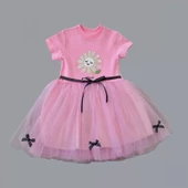 1-2-3 Yaş Payet Yapraklı Çiçek Nakışlı Astarlı Kız Bebek Tütü Elbisesi Pembe - 2