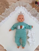 Yenidoğan Wool Yün Kumaş Taç Nakışlı Güpür Duvaklı Fiyonk Prizma Taş Unisex Kundak Bebek Battaniyesi Kahverengi - 4