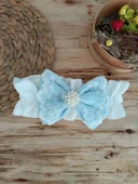 Yenidoğan Teri Cotton Taç Nakışlı Prizma Taş Kundak Bebek Battaniyesi Mavi - 5