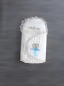 Yenidoğan Kral Taç Nakışlı Kundak Erkek Bebek Battaniyesi Ekru - 1