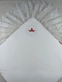 Yenidoğan Saray Kadife Taç Nakışlı İnci Fiyonklu Dantel Duvak Trilüks Kundak Bebek Battaniye Bordo - 5