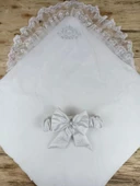Yenidoğan Pırıltı Taç Nakışlı İnci Delüks Kundak Bebek Battaniyesi Ekru - 3