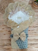 Yenidoğan Ultralüks Piramit Desenli Güpürlü Bebek Battaniyesi Kundak Gold - 1