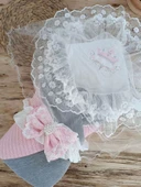 Yenidoğan Teri Cotton Taç Nakışlı Prizma Taş Kundak Bebek Battaniyesi Pembe - 3