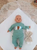 Yenidoğan Teri Cotton Taç Nakışlı Prizma Taş Kundak Bebek Battaniyesi Bej thumbnail 4