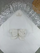 Yenidoğan Kumru Soft Cotton Taç Nakışlı Trilüks Kundak Bebek Battaniyesi Ekru - 3