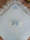 Yenidoğan Teri Cotton Taç Nakışlı Prizma Taş Kundak Bebek Battaniyesi Mavi - 3