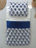 Yenidoğan İzmir İncisi Tül İşlemeli Pamuklu Fiyonklu Kundaklı Lüks 3lü Alt Açma Seti Lacivert - 2