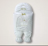 Yenidoğan King Baby Taç Nakışlı Ayaklı Erkek Bebek Kundak Ekru - 1