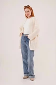 Cepli Salaş Model Triko Uzun Krem Hırka - 4