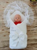 Yenidoğan Sahra My Prince Nakışlı Lüks Kundak Bebek Battaniyesi Ekru - 2