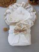 Yenidoğan Nil Taç Nakışlı Kumru Kundak Bebek Battaniyesi Sütlü Kahve - 1