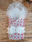 Yenidoğan Kar Tanesi Desenli Dantelli Duvaklı Bebek Battaniyesi Kundak Ekru - 1