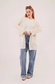 Cepli Salaş Model Triko Uzun Krem Hırka - 2