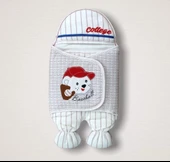 Yenidoğan Beyzbolcu Nakışlı Ayaklı Erkek Bebek Kundak Ekru - 1