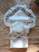 Yenidoğan Mehtap Lüks Kelebek Taç Nakışlı Bebek Battaniyesi Kundak Vizon - 1