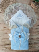 Yenidoğan Tericotton Örgülü Trilüx Bebek Battaniyesi Kundak Mavi - 1