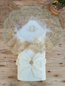 Yenidoğan Piramitland Taşlı Gold Güpür İşleme Bebek Battaniyesi Kundak Ekru - 1