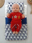 Yenidoğan İzmir İncisi Tül İşlemeli Pamuklu Fiyonklu Kundaklı Lüks 3lü Alt Açma Seti Lacivert - 3