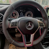 DİKİŞLİ DİREKSİYON KILIFI SİYAH DERİ NOKTALI DERİ KIRMIZI DİKİŞLİ MERCEDES A180 (FOTODAKİ) İÇİN thumbnail 2