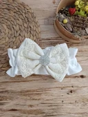 Yenidoğan Teri Cotton Taç Nakışlı Prizma Taş Kundak Bebek Battaniyesi Krem - 6