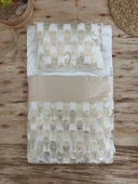 Yenidoğan İzmir İncisi Tül İşlemeli Pamuklu Fiyonklu Kundaklı Lüks 3lü Alt Açma Seti Gold - 3