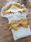 Yenidoğan Mehtap Lüks Kelebek Taç Nakışlı Bebek Battaniyesi Kundak Sarı - 2