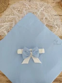 Bal Peteği My Prince Taç Nakışlı İnci Fiyonklu Dantel Duvaklı Delüks Kundak Bebek Battaniyesi Mavi - 5