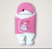 Yenidoğan Çiçekli Ördek Nakışlı Şapkalı Kız Bebek Ayaklı Kundak Bebek Battaniyesi Pembe - 1